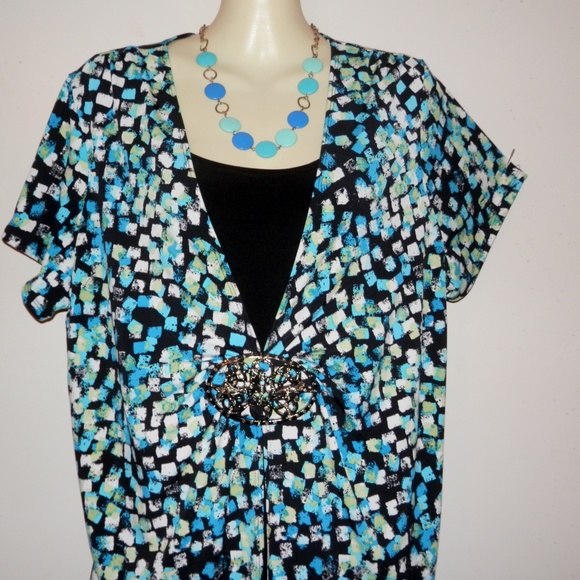 Notations 1X Layered Look Jeweled Stretch Top H250 - Picture 2 of 5